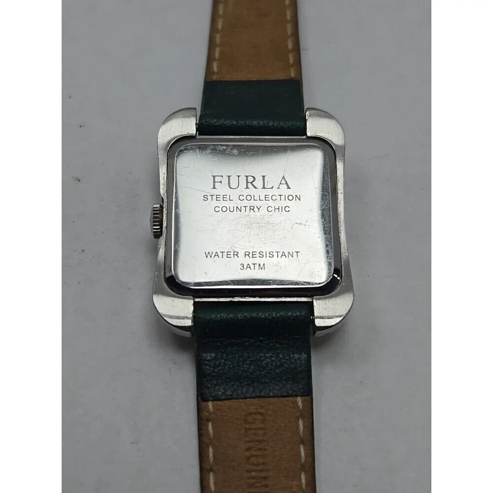 Furla Steel Collection Country Chic Square Watch Small Seconds Green New Battery